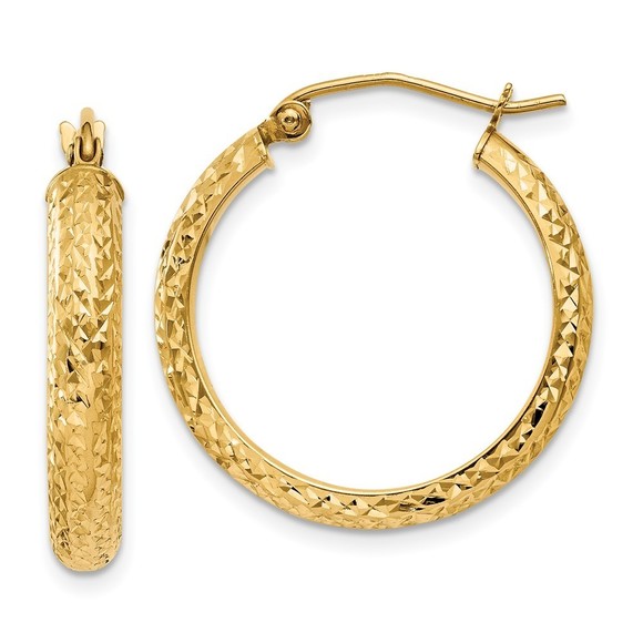 14K Diamond-cut 3.5x22mm Hollow Hoop Earrings,All Products : American Fashion Style Bags On Sale